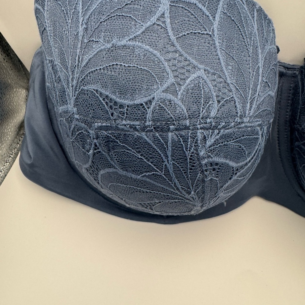 Joyspun Bra Womens Size 44D Blue Floral Lace Underwire Back Closure - Picture 3 of 11
